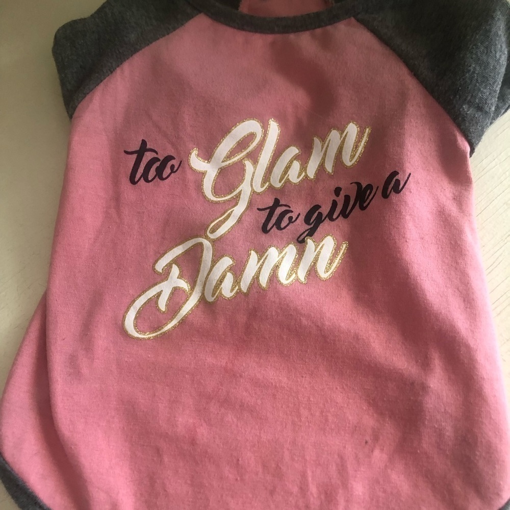 Dog / Pet T-shirt Grey & Pink “too glam to give a damn” Small pre-owned